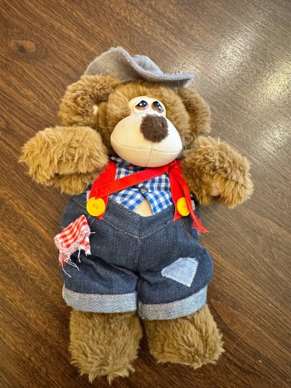 Vintage Marchon Cuddlin Country Bears Tyler Jr Plush 10” 1985 Suspenders